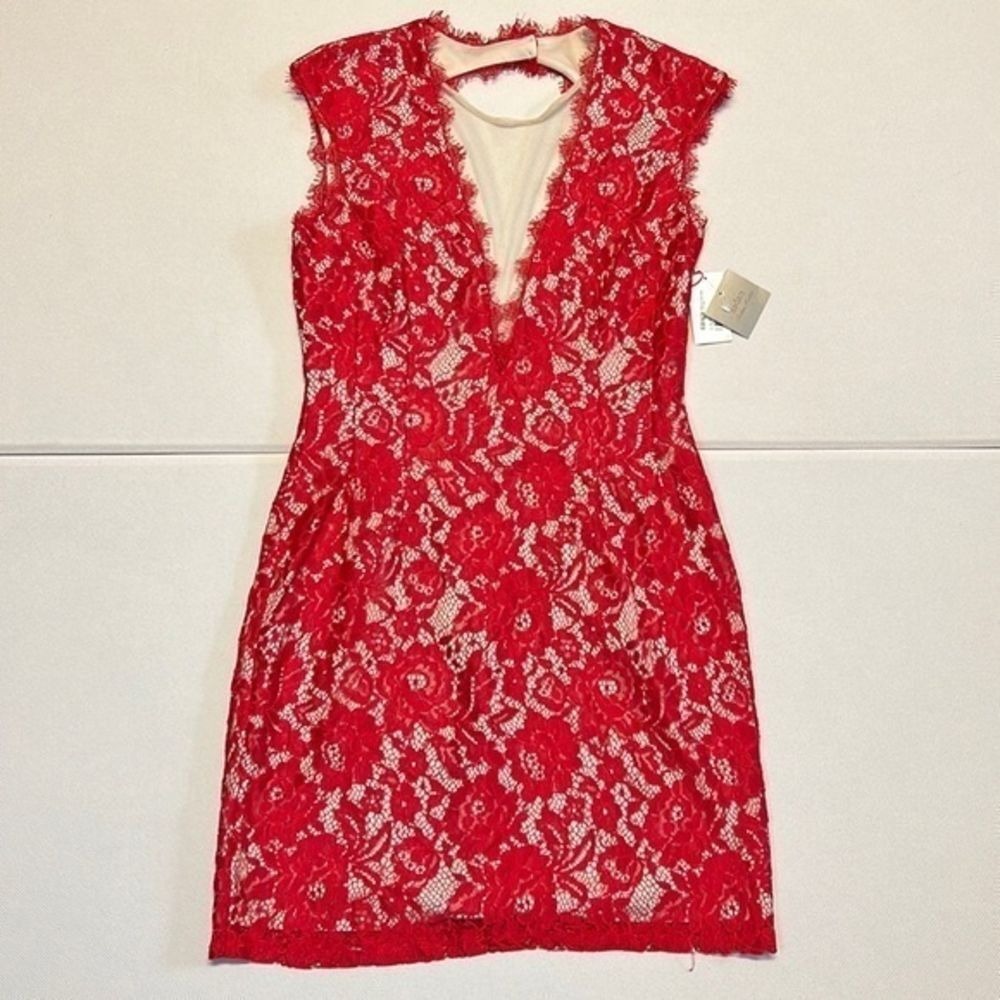 NWT!! Aidan‎ Mattox Red Lace Body-con Mini Dress 12
